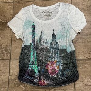 Onque Casuals Multicolor Paris Bedazzled Cityscape Tee